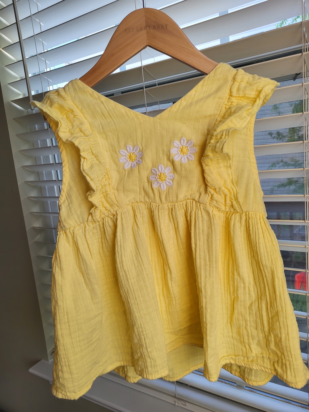 Kate Mack Yellow Ruffle Daisy Embroidered Girls Top
